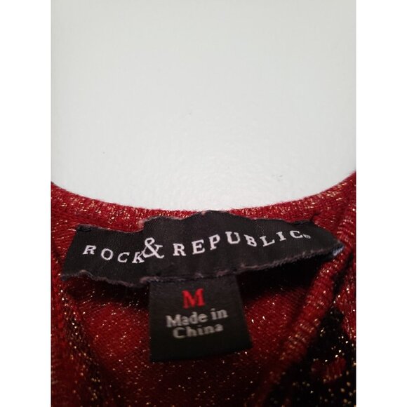 Rock & Republic Women M Mini Bodycon Dress Sleeveless Red Black Metallic Stretch - Picture 5 of 6